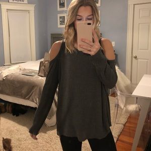 Cold Shoulder Waffle Knit Top